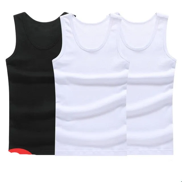 Hot Sale 3pcs / 100% Cotton Mens Sleeveless Tank Top Solid Muscle Vest Undershirts O-neck Gymclothing Tees Whorl Tops