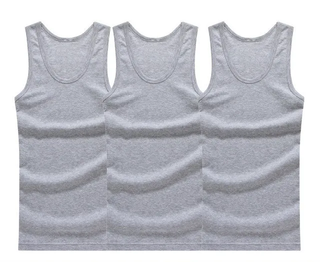 Hot Sale 3pcs / 100% Cotton Mens Sleeveless Tank Top Solid Muscle Vest Undershirts O-neck Gymclothing Tees Whorl Tops