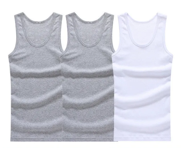 Hot Sale 3pcs / 100% Cotton Mens Sleeveless Tank Top Solid Muscle Vest Undershirts O-neck Gymclothing Tees Whorl Tops