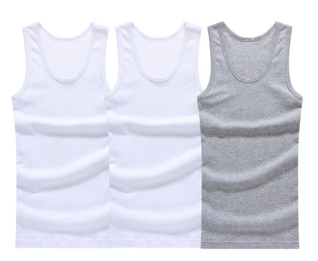 Hot Sale 3pcs / 100% Cotton Mens Sleeveless Tank Top Solid Muscle Vest Undershirts O-neck Gymclothing Tees Whorl Tops