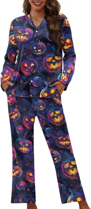 HUGS IDEA Fall Pajama Sets Soft Comfy Button Down Nightwear Long Sleeve Lounge Outfits Pj Set with Pockets