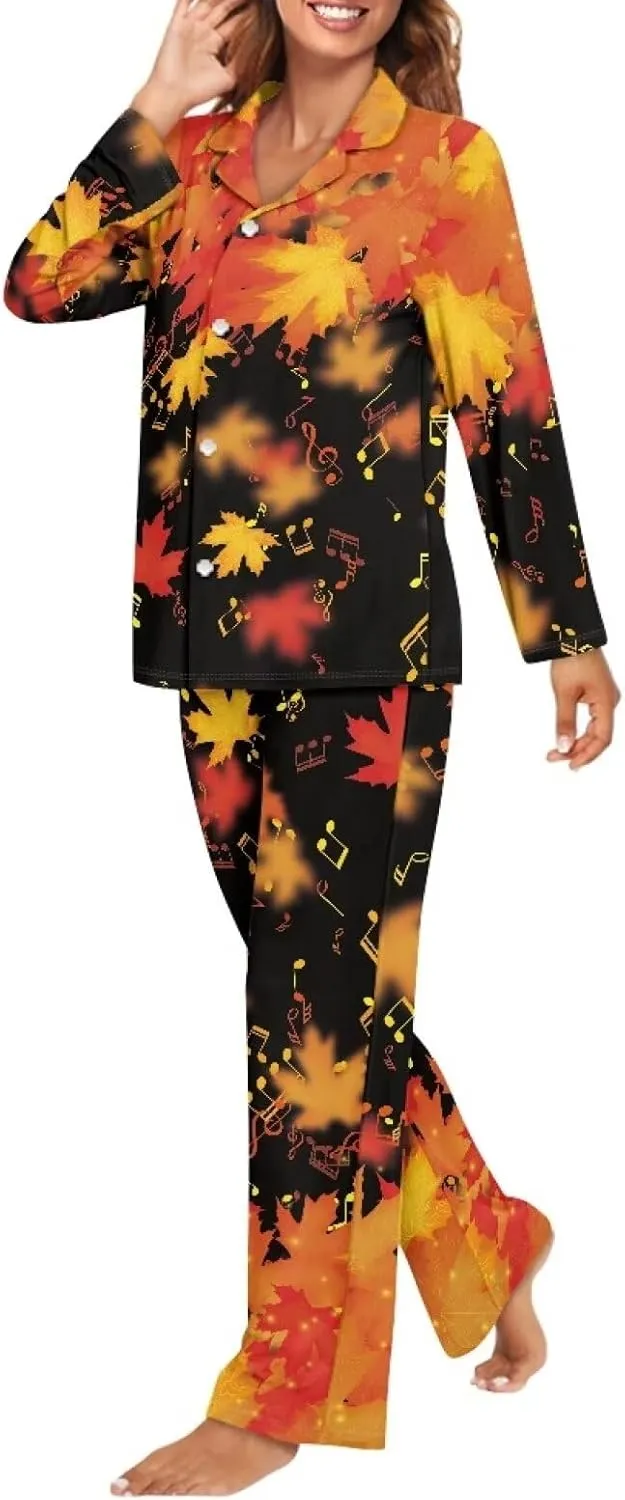 HUGS IDEA Fall Pajama Sets Soft Comfy Button Down Nightwear Long Sleeve Lounge Outfits Pj Set with Pockets