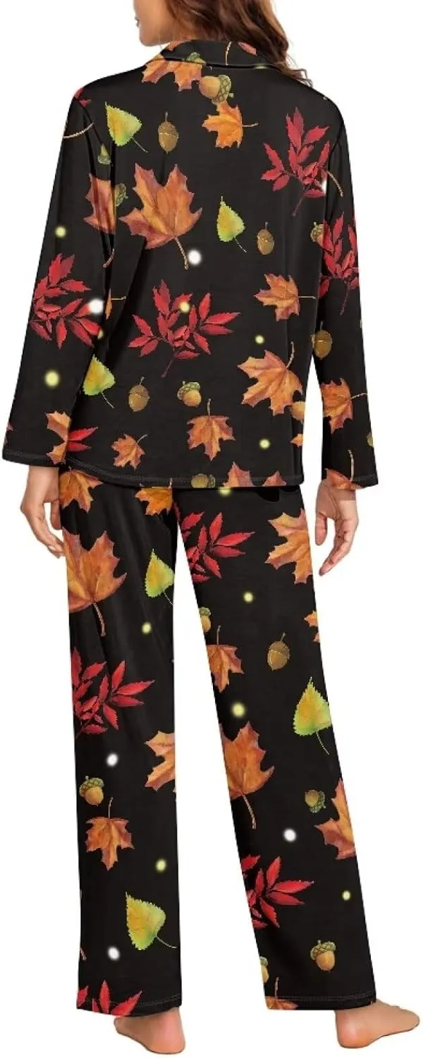 HUGS IDEA Fall Pajama Sets Soft Comfy Button Down Nightwear Long Sleeve Lounge Outfits Pj Set with Pockets