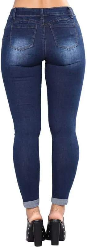HUNGSON Women Low Waist Skinny Stretch Ripped Jeans Destroyed Denim Pants