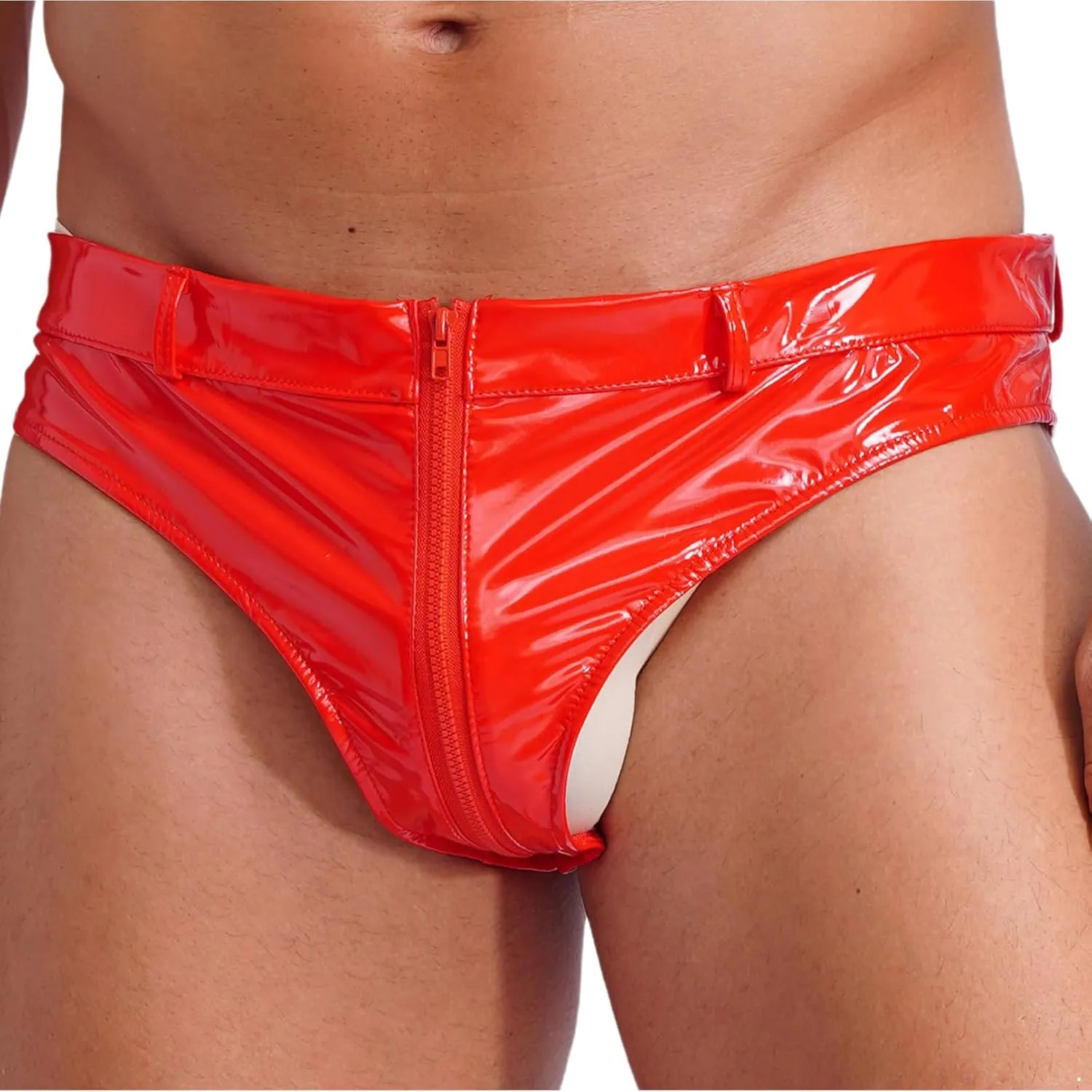 iiniim Mens Patent Leather Bulge Pouch Bikini Briefs Underwear Zipper Briefs Knickers Shorts Clubwear