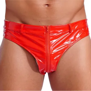 iiniim Mens Patent Leather Bulge Pouch Bikini Briefs Underwear Zipper Briefs Knickers Shorts Clubwear