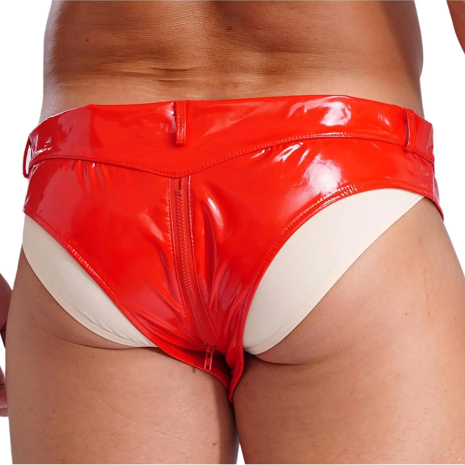 iiniim Mens Patent Leather Bulge Pouch Bikini Briefs Underwear Zipper Briefs Knickers Shorts Clubwear