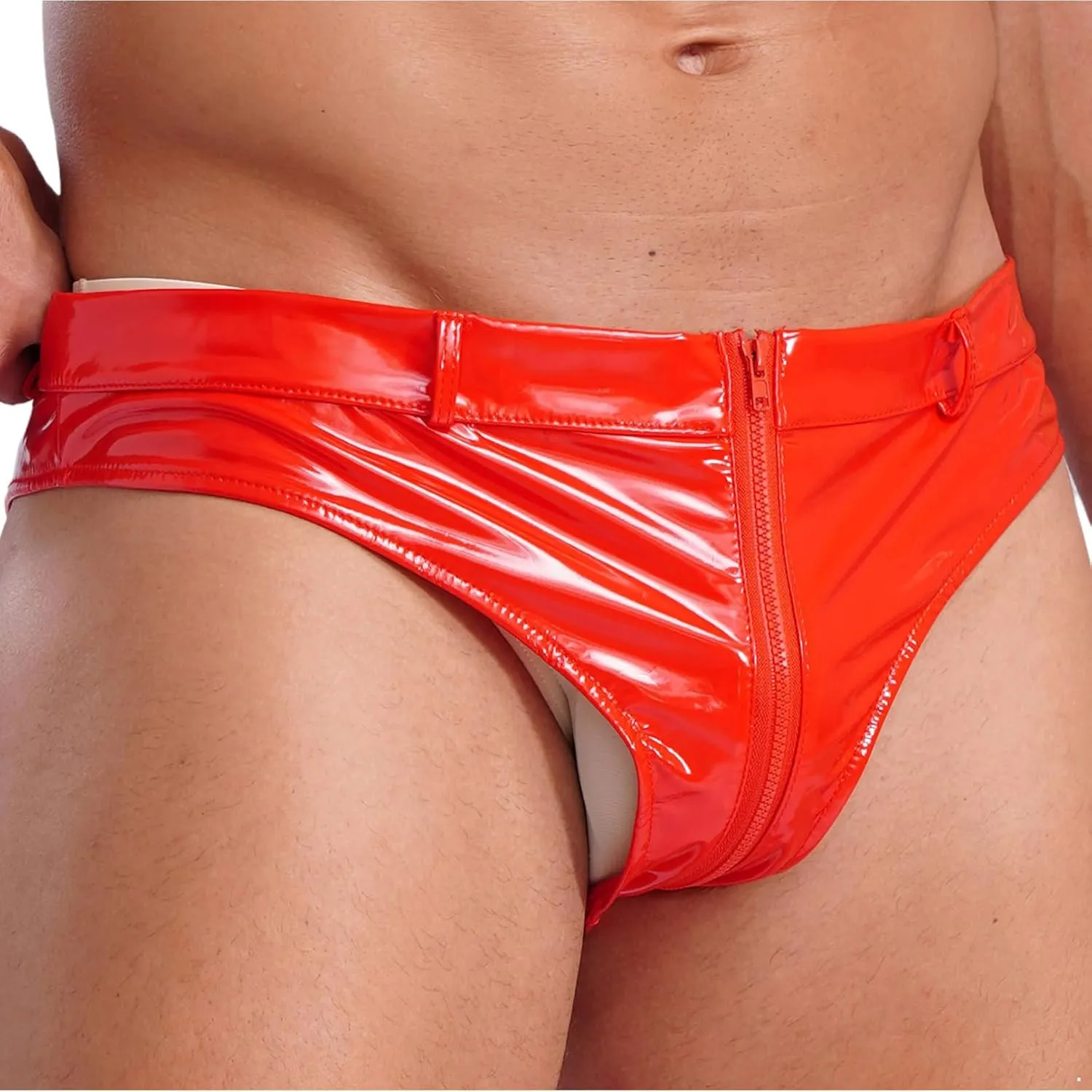 iiniim Mens Patent Leather Bulge Pouch Bikini Briefs Underwear Zipper Briefs Knickers Shorts Clubwear
