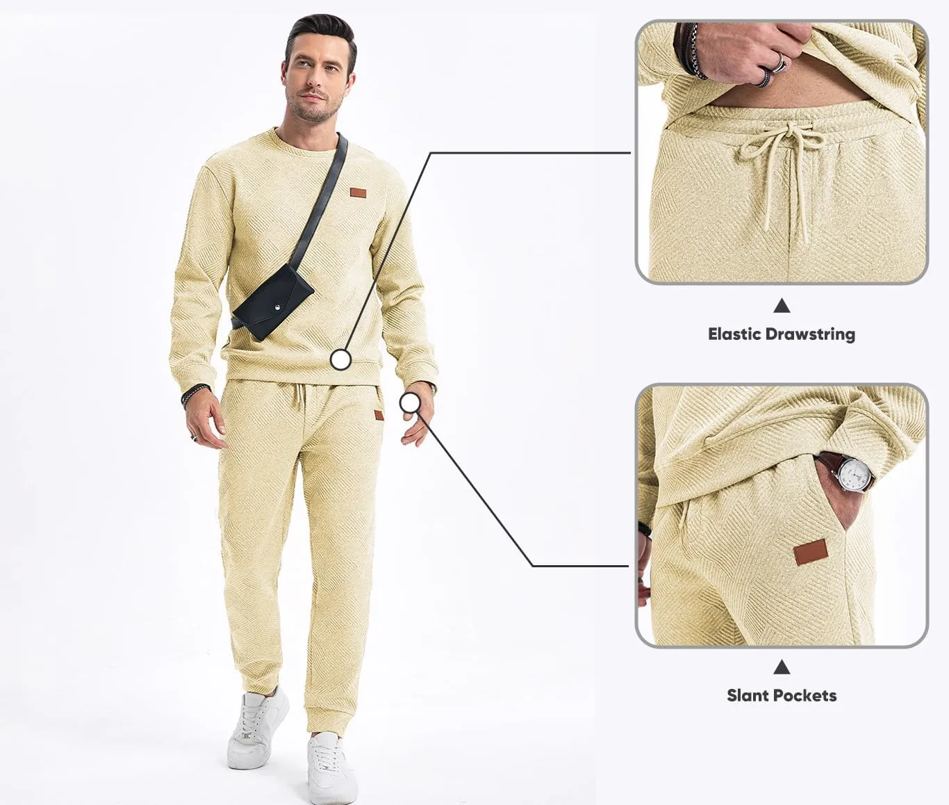 JMIERR Mens 2 Piece Outfits Knit Jacquard Pullover Sweatshirt Tracksuit & Joggers Sweatpants Sweatsuit Sets with Pockets