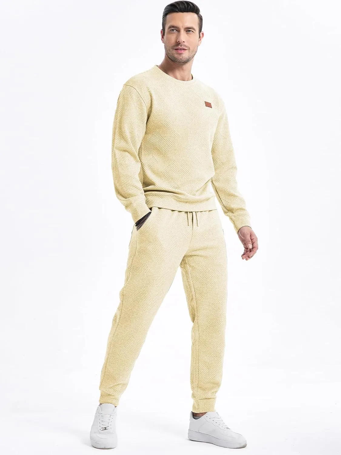JMIERR Mens 2 Piece Outfits Knit Jacquard Pullover Sweatshirt Tracksuit & Joggers Sweatpants Sweatsuit Sets with Pockets