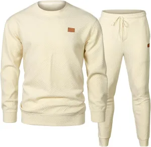 JMIERR Mens 2 Piece Outfits Knit Jacquard Pullover Sweatshirt Tracksuit & Joggers Sweatpants Sweatsuit Sets with Pockets
