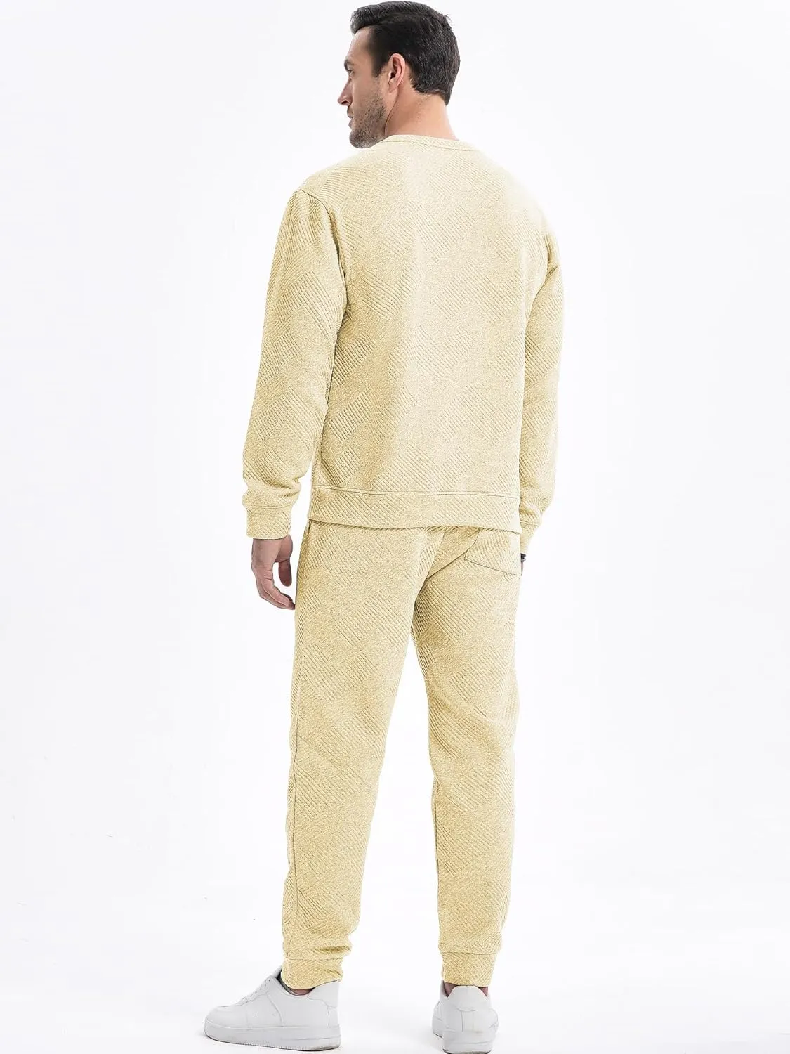 JMIERR Mens 2 Piece Outfits Knit Jacquard Pullover Sweatshirt Tracksuit & Joggers Sweatpants Sweatsuit Sets with Pockets