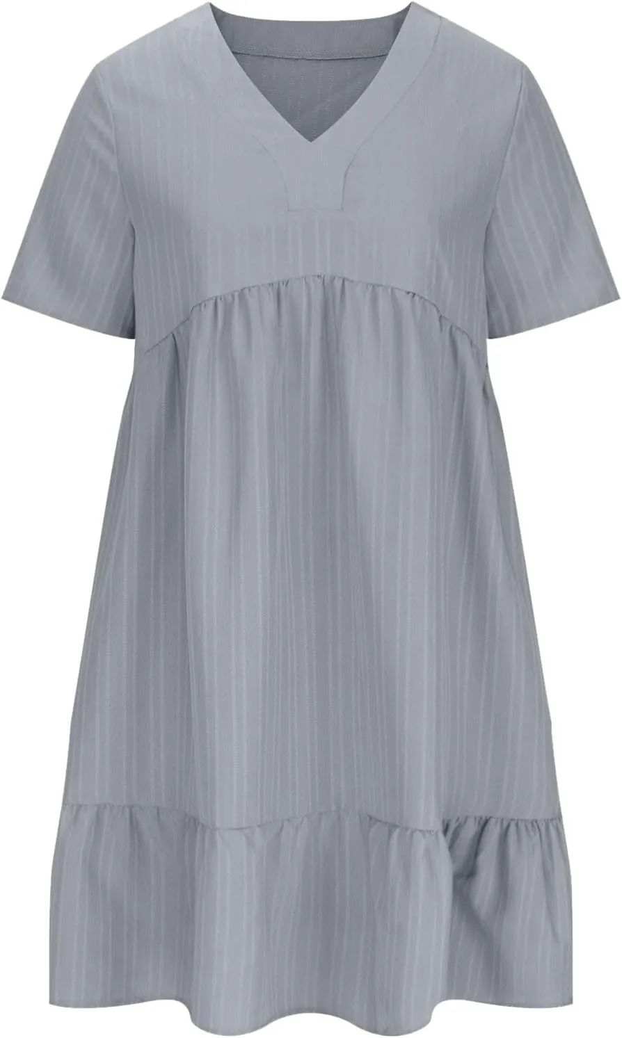 JOAU Women Summer Boho Short Sleeve Beach Textured Mini Dress Casual V-Neck Ruffle Hem Pleated T-Shirt Dress Travel Vacation