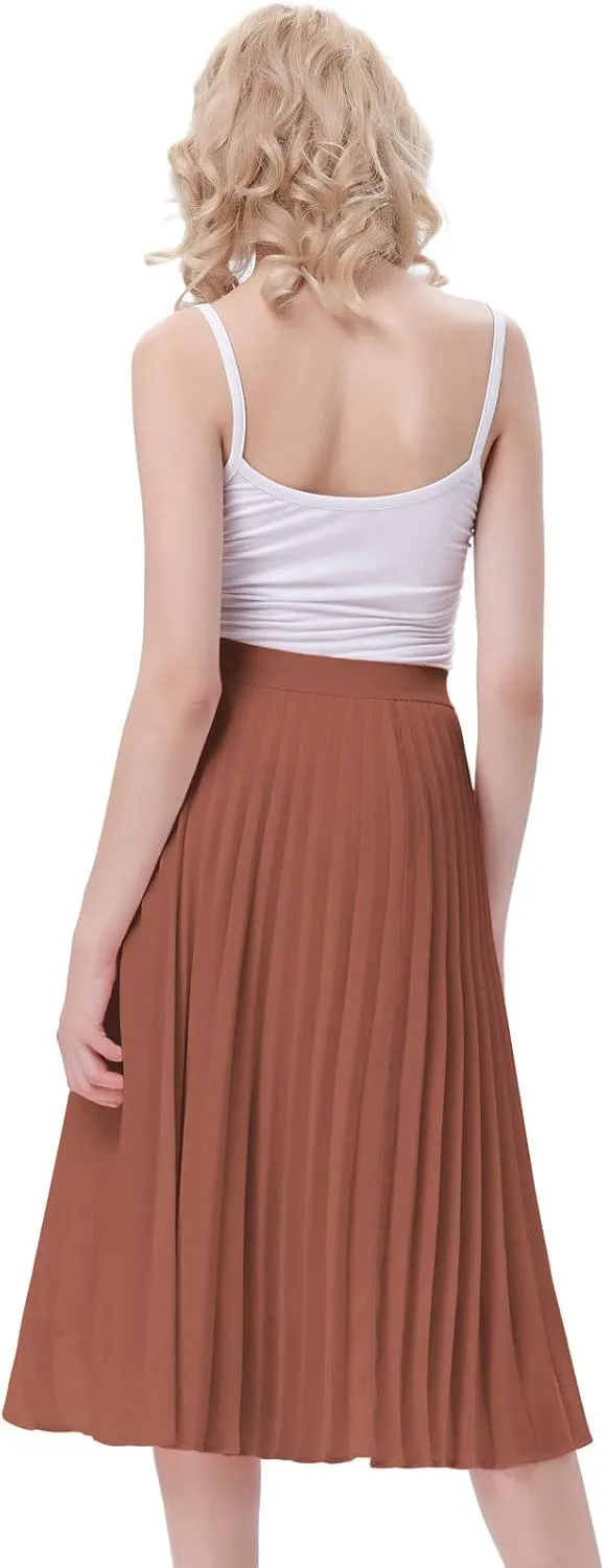 Kate Kasin Women's High Waist Pleated A-Line Swing Skirt KK659