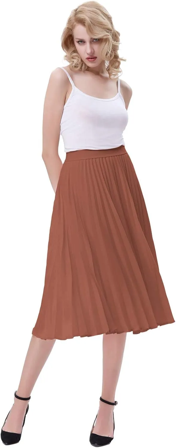 Kate Kasin Women's High Waist Pleated A-Line Swing Skirt KK659
