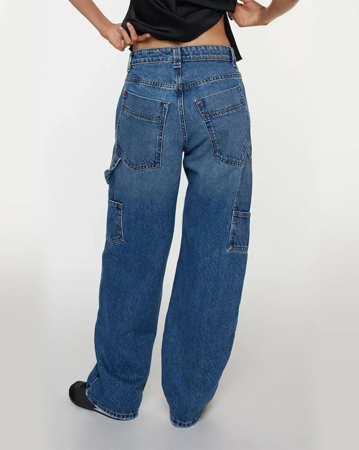 Kedera Mid Rise Barrel Baggy Carpenter Jeans for Women Wide Leg Denim Pants Baggy Boyfriend Cargo Jeans