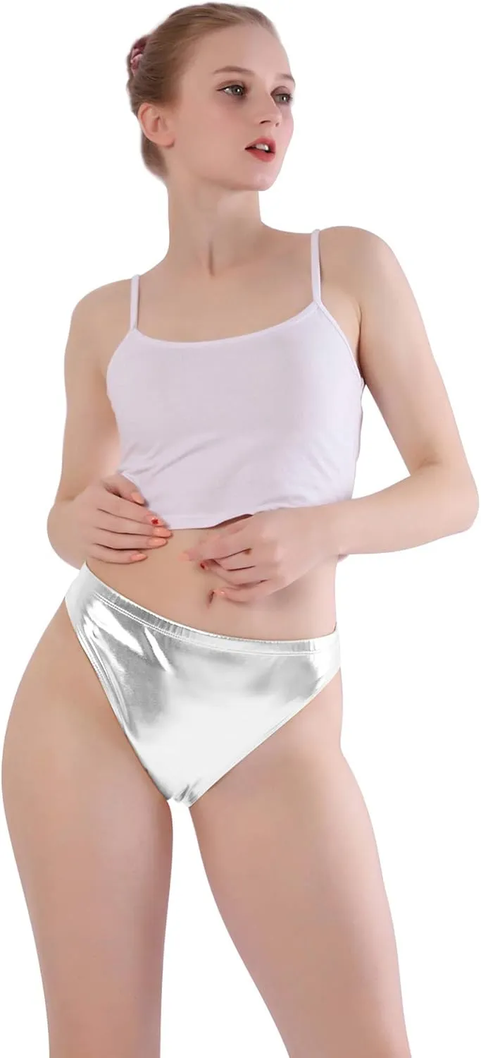 Kepblom Women Shiny Metallic Panty Briefs High Cut Ballet Dance Underwear Shorts