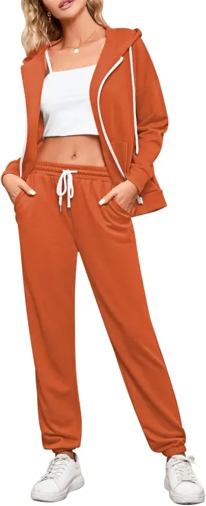 Kisscynest Track Suits for Women Set Casual 2 Piece Outfits Sweatsuits Zipper Hoodie Drawstring Pant Jogger Sets