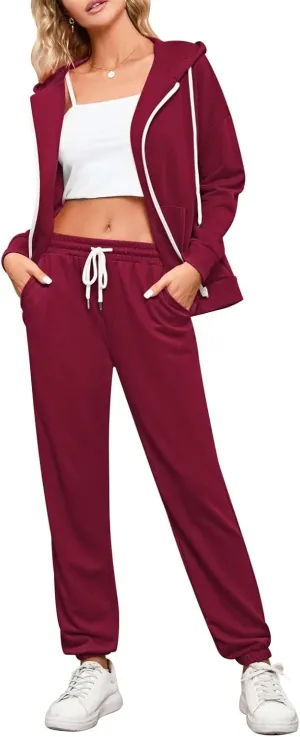 Kisscynest Track Suits for Women Set Casual 2 Piece Outfits Sweatsuits Zipper Hoodie Drawstring Pant Jogger Sets
