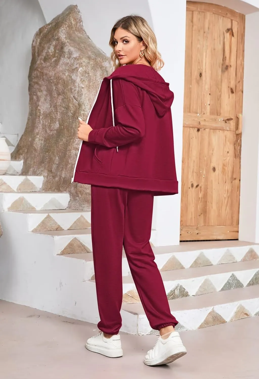 Kisscynest Track Suits for Women Set Casual 2 Piece Outfits Sweatsuits Zipper Hoodie Drawstring Pant Jogger Sets