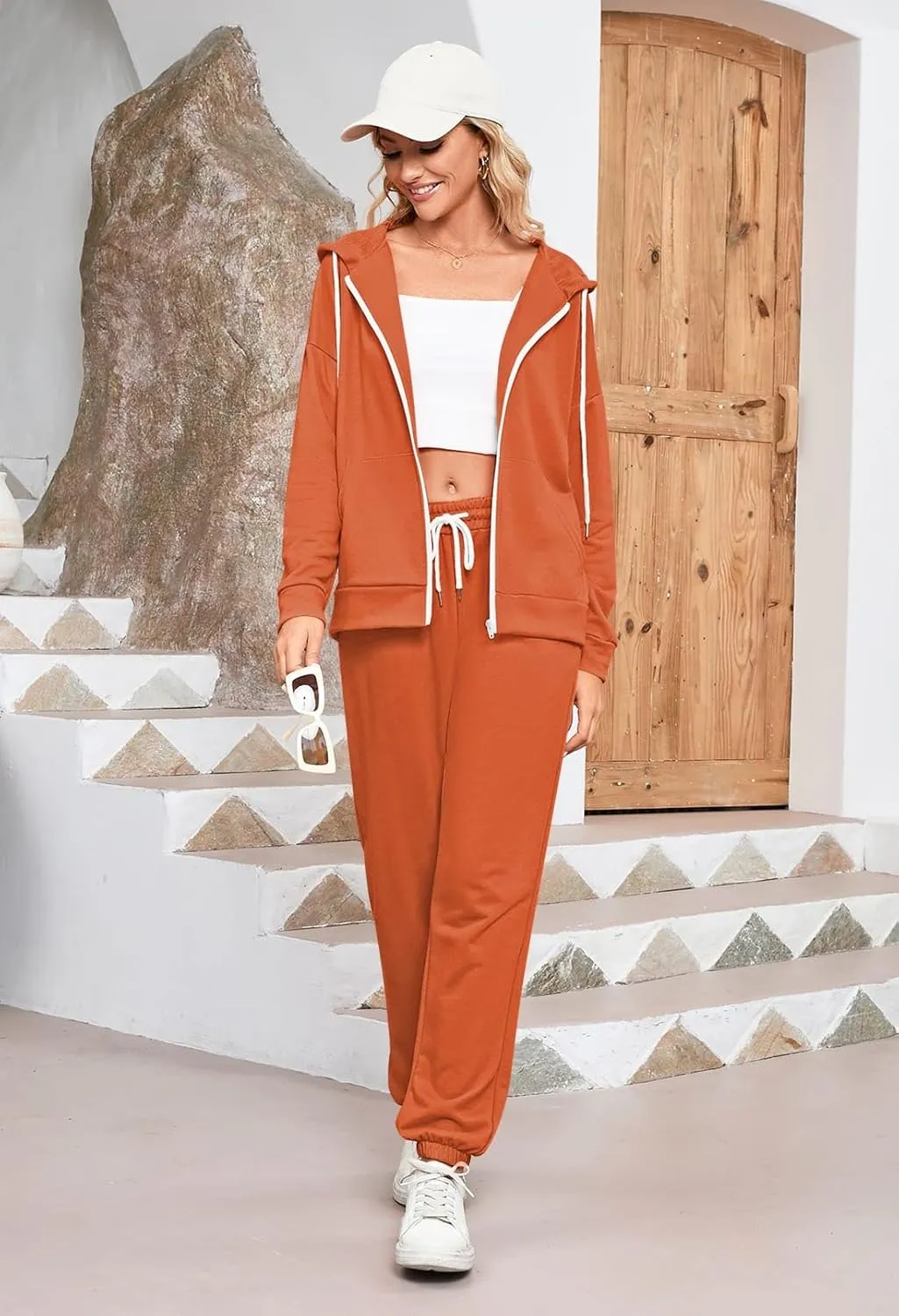 Kisscynest Track Suits for Women Set Casual 2 Piece Outfits Sweatsuits Zipper Hoodie Drawstring Pant Jogger Sets