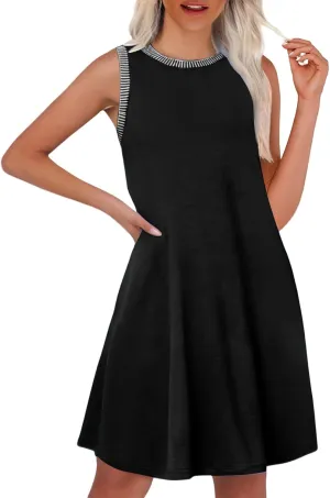 Kubbon Sundresses for Women Sleeveless Round Neck Tank Dresses Casual Loose Summer Mini Dress Flowy Travel Beach Dresses