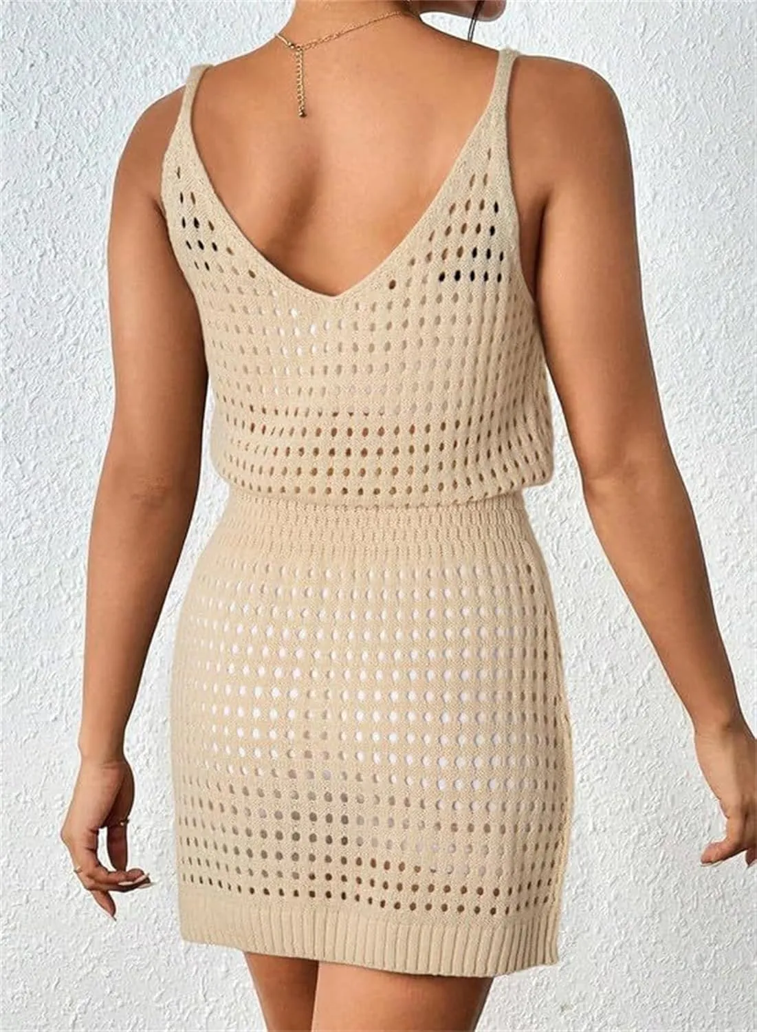 Kubbon Swim Cover Up for Women Crochet Hollow Out Knit Beach Dresses Sleeveless Swimsuits Beach Tank Dresses Coverups