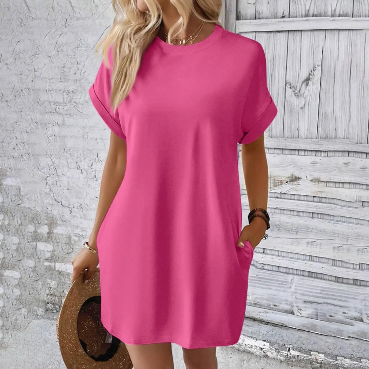 Kubbon Womens Casual Summer T Shirt Dress Crewneck Short Sleeve Mini Dresses Loose Fit Knee Length Beach Short Dresses
