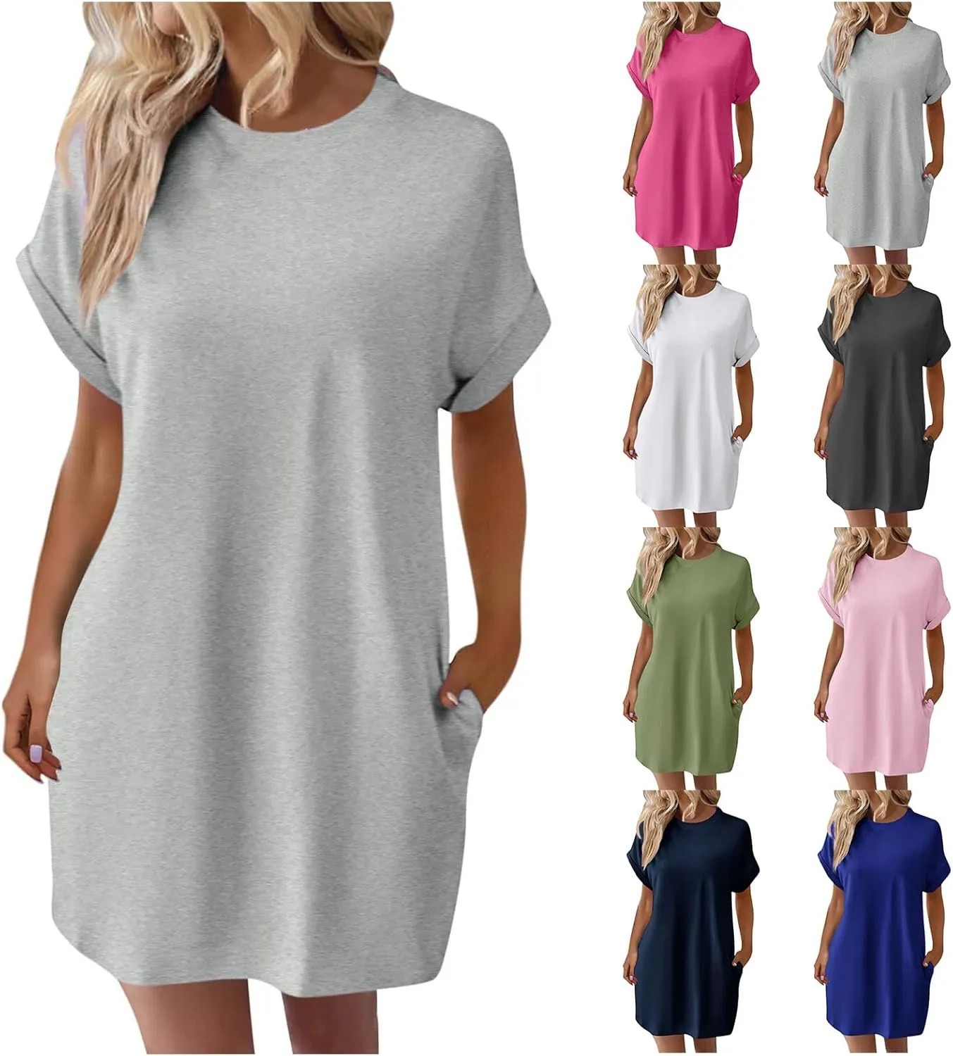 Kubbon Womens Casual Summer T Shirt Dress Crewneck Short Sleeve Mini Dresses Loose Fit Knee Length Beach Short Dresses