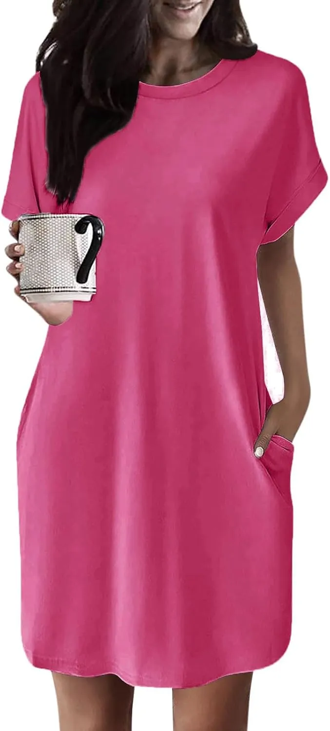 Kubbon Womens Casual Summer T Shirt Dress Crewneck Short Sleeve Mini Dresses Loose Fit Knee Length Beach Short Dresses