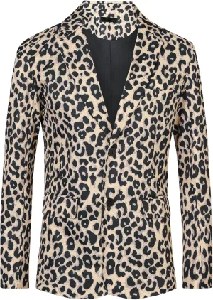 Lars Amadeus Men's Party Animal Leopard Print Blazer Notched Lapel Lightweight Sport Coat Suit Jacket
