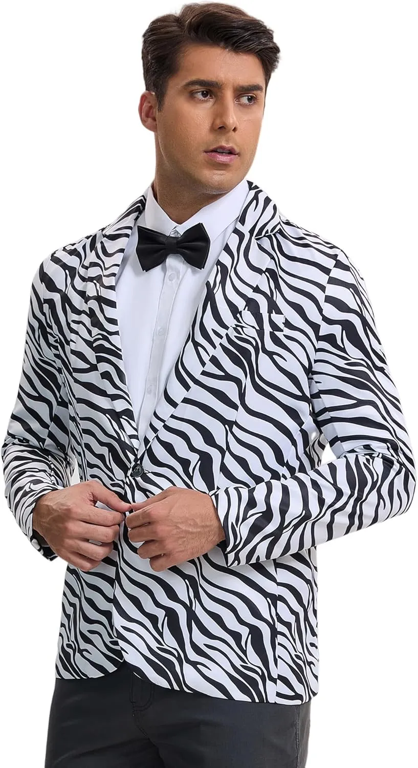 Lars Amadeus Men's Party Animal Leopard Print Blazer Notched Lapel Lightweight Sport Coat Suit Jacket
