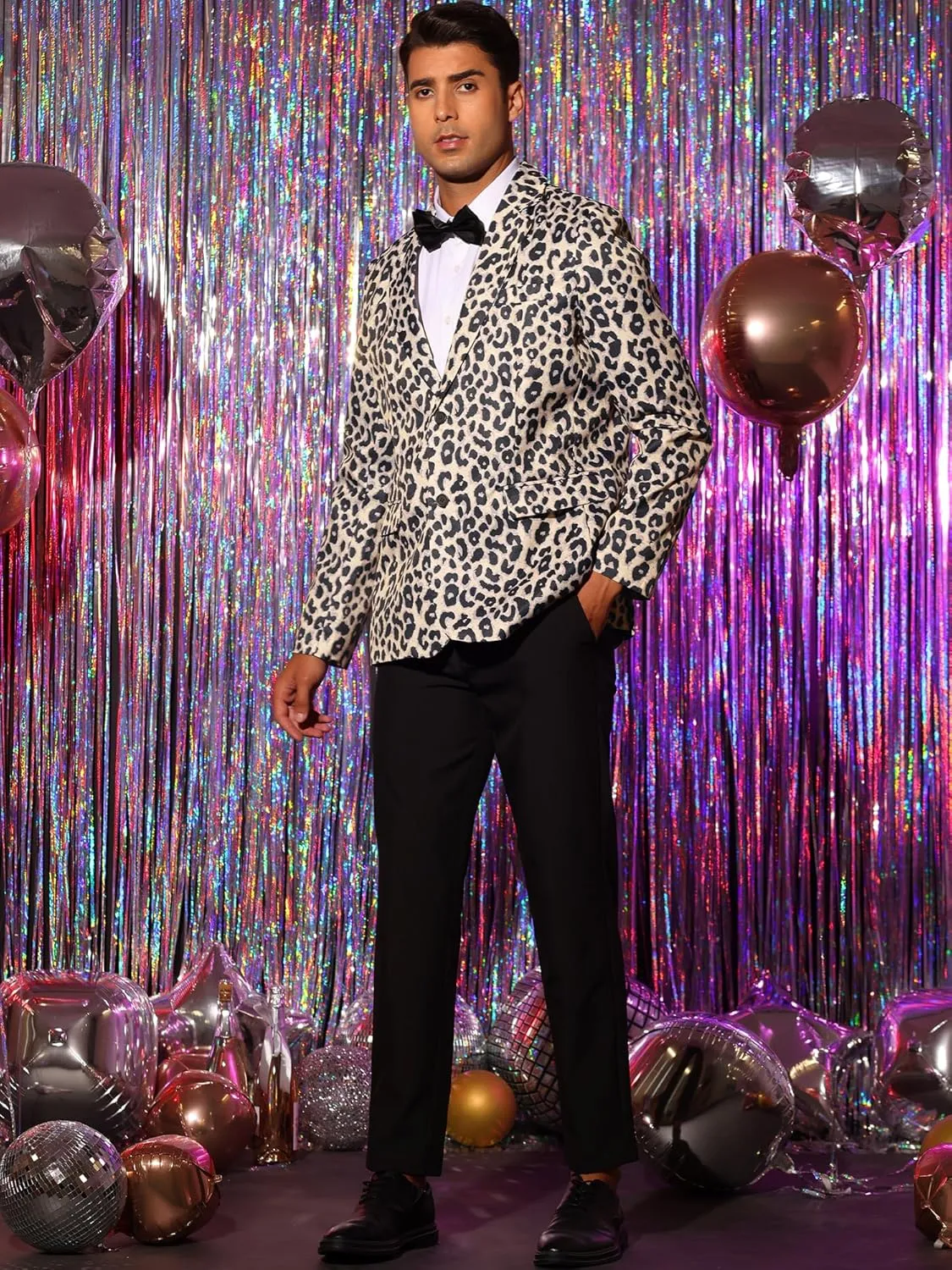 Lars Amadeus Men's Party Animal Leopard Print Blazer Notched Lapel Lightweight Sport Coat Suit Jacket