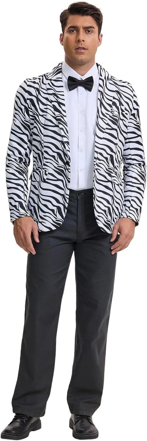 Lars Amadeus Men's Party Animal Leopard Print Blazer Notched Lapel Lightweight Sport Coat Suit Jacket