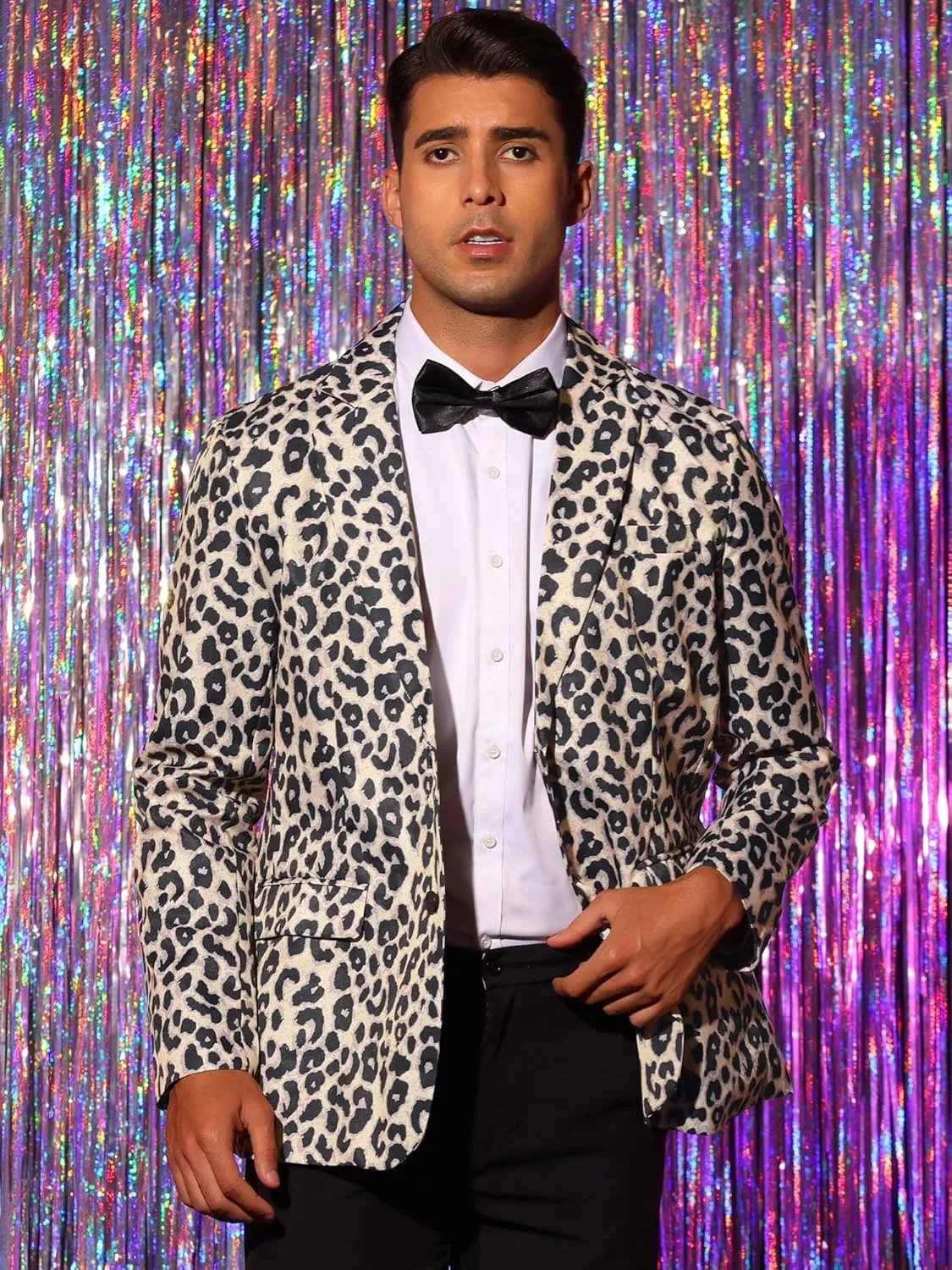 Lars Amadeus Men's Party Animal Leopard Print Blazer Notched Lapel Lightweight Sport Coat Suit Jacket