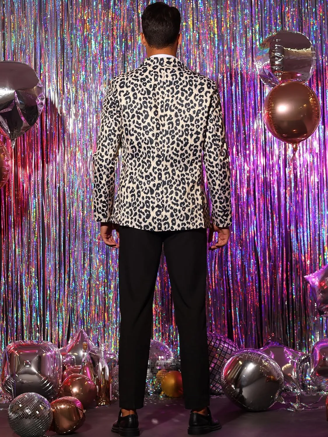Lars Amadeus Men's Party Animal Leopard Print Blazer Notched Lapel Lightweight Sport Coat Suit Jacket