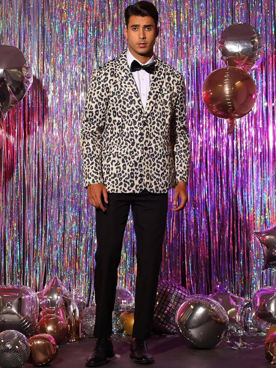 Lars Amadeus Men's Party Animal Leopard Print Blazer Notched Lapel Lightweight Sport Coat Suit Jacket