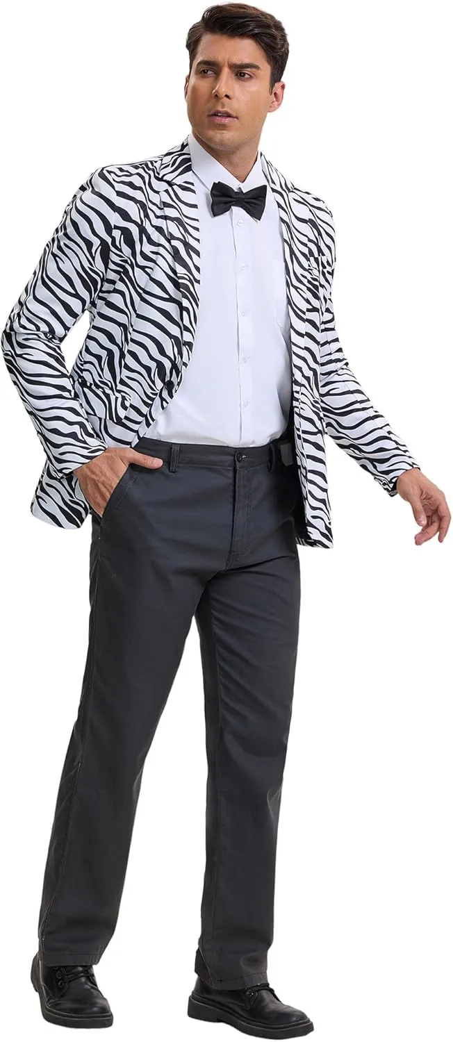 Lars Amadeus Men's Party Animal Leopard Print Blazer Notched Lapel Lightweight Sport Coat Suit Jacket