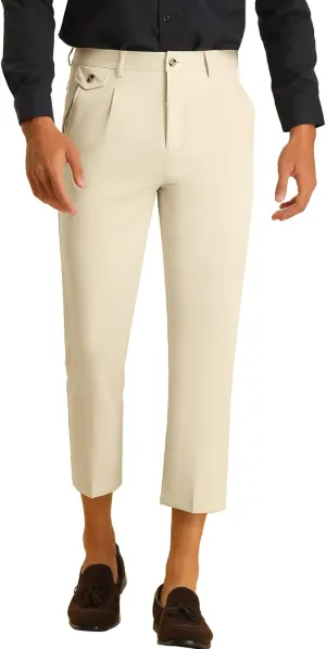Lars Amadeus Solid Cropped Pants for Men's Slim Fit Pleated Front Ankle Length Tapered Dress Pants