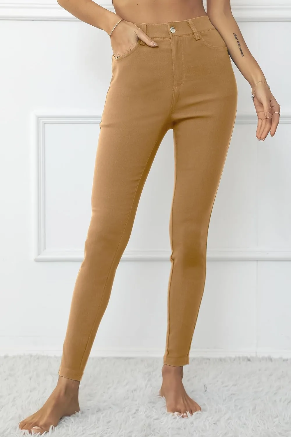 levaca Womens Jeggings High Waist Skinny Casual Work Pants Slim Pencil Trousers with Pockets