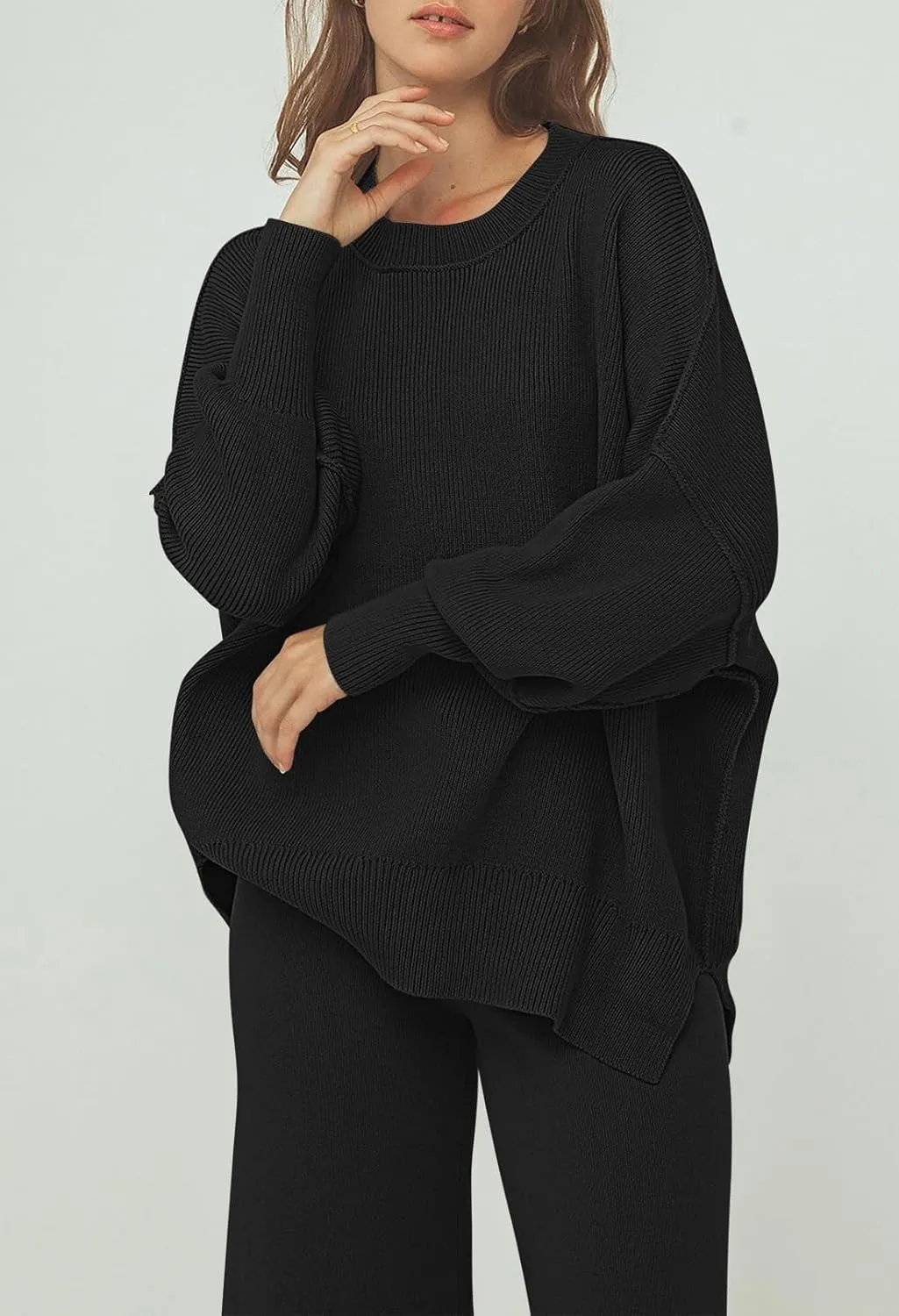 Linsery Women 2 Piece Sweater Sets Long Sleeve Knit Top Matching Wide Leg Pant Knitted Sweatsuit Outfits