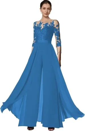 Long Sleeve Mother of The Bride Pant Suits for Wedding Sequins Lace Formal Outfits for Women Jumpsuits