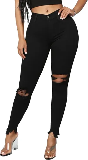 LONGYIDA Women's High Rise Ripped Skinny Jeans Stretch Slim Fit Distressed Destroyed Denim Ankle Pants
