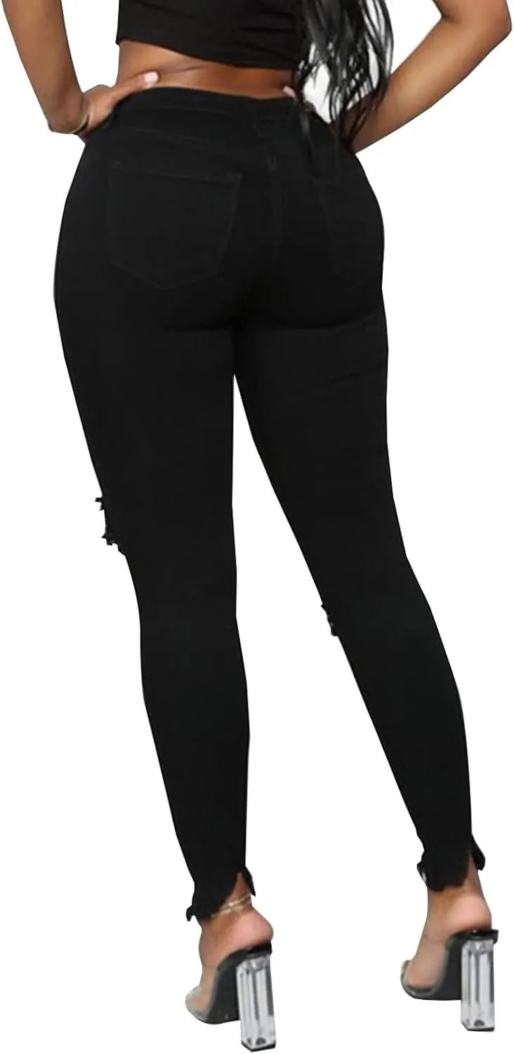 LONGYIDA Women's High Rise Ripped Skinny Jeans Stretch Slim Fit Distressed Destroyed Denim Ankle Pants