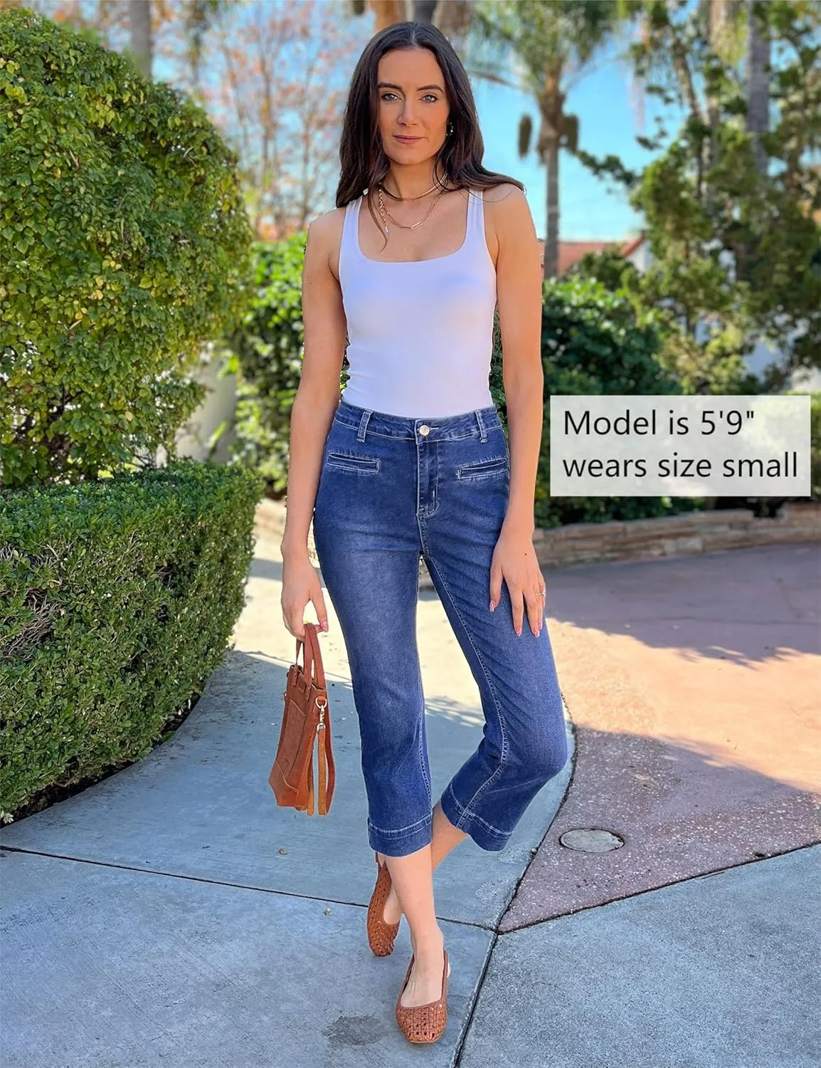 luvamia Capri Jeans for Women High Waisted Slim Straight Stretchy Denim Capris Pants Welt Pockets Casual Cropped Jeans