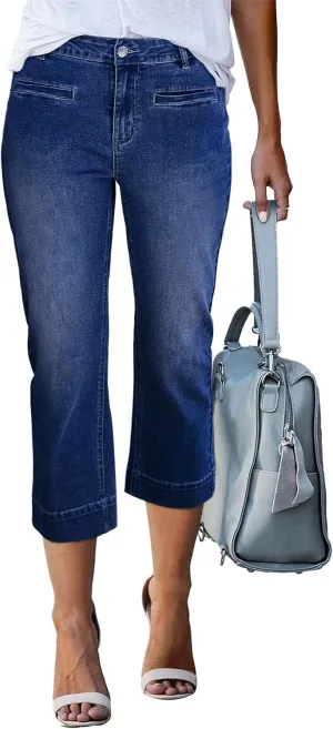 luvamia Capri Jeans for Women High Waisted Slim Straight Stretchy Denim Capris Pants Welt Pockets Casual Cropped Jeans