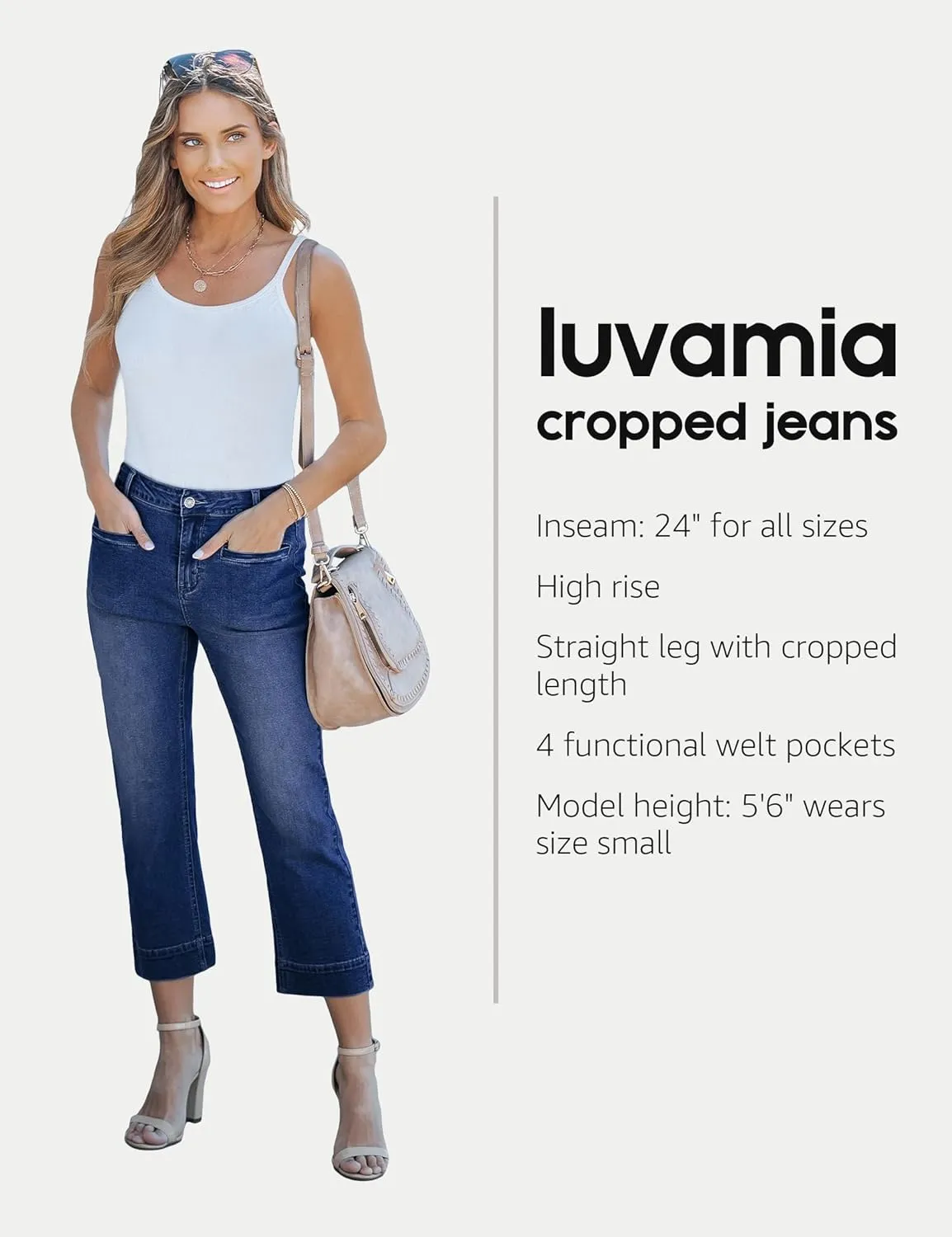 luvamia Capri Jeans for Women High Waisted Slim Straight Stretchy Denim Capris Pants Welt Pockets Casual Cropped Jeans