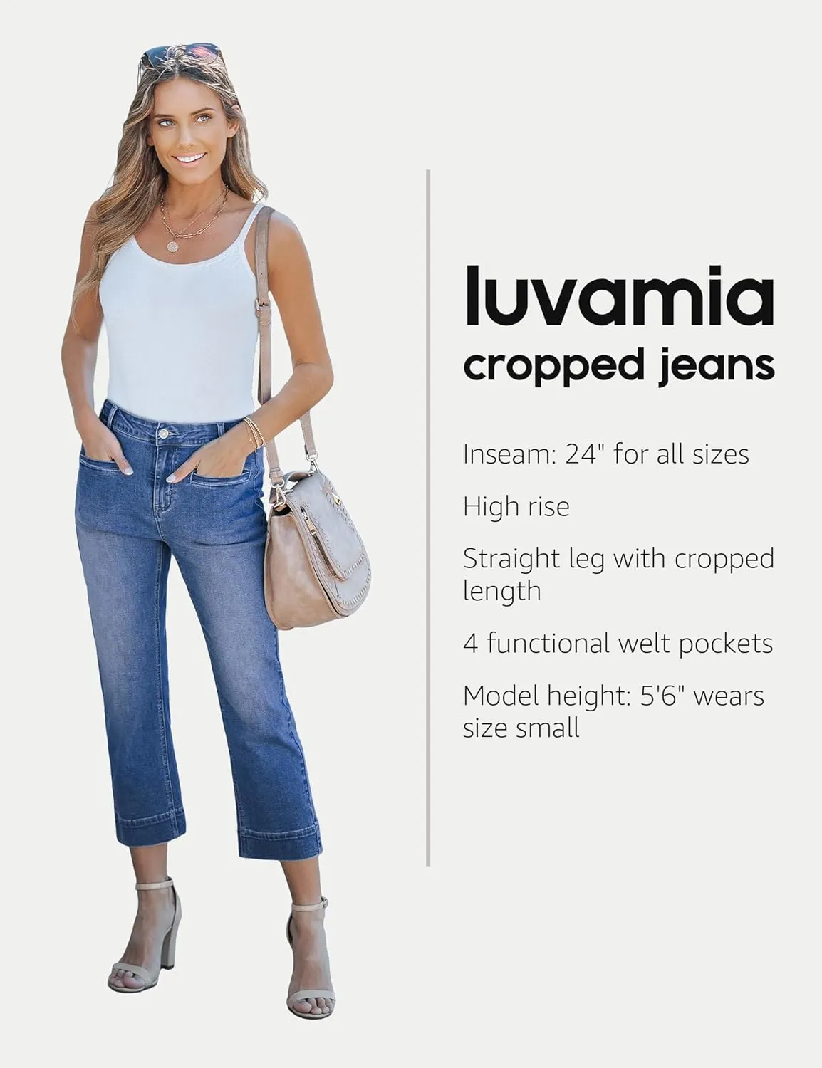 luvamia Capri Jeans for Women High Waisted Slim Straight Stretchy Denim Capris Pants Welt Pockets Casual Cropped Jeans
