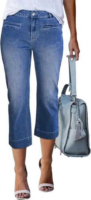 luvamia Capri Jeans for Women High Waisted Slim Straight Stretchy Denim Capris Pants Welt Pockets Casual Cropped Jeans