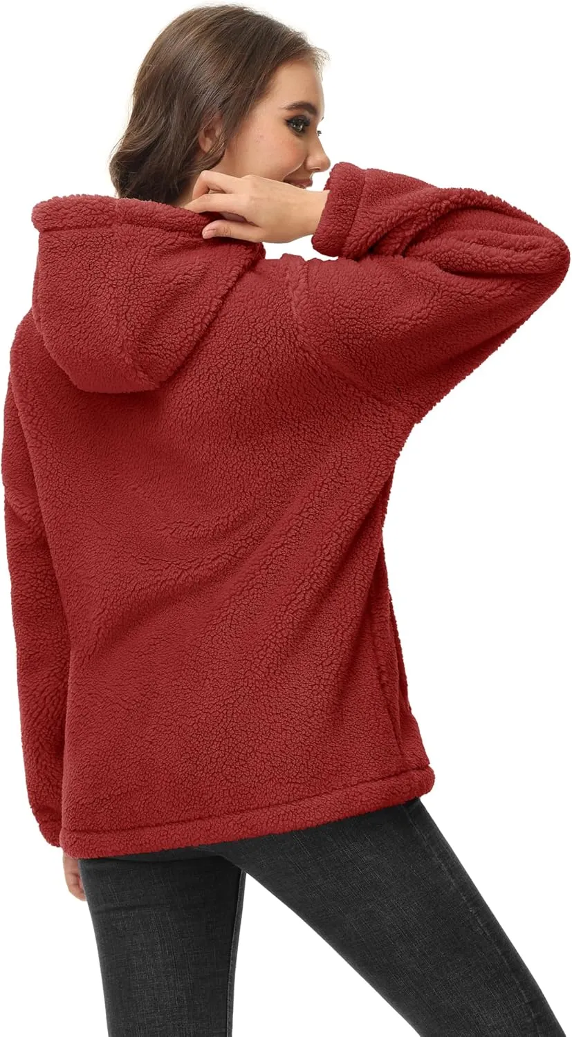 MAGCOMSEN Women's Sherpa Jacket Zip Up Hoodie Fuzzy Teddy Coat with Zipper Pockets Lightweight Fleece Lined Warm Winter Coat